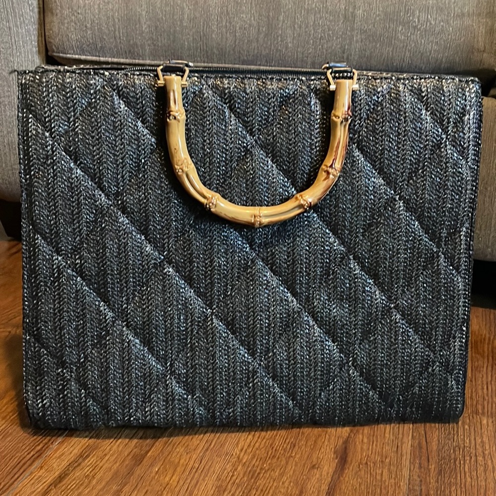 Black straw-like oversized bag